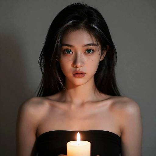 Candlelit Photorealistic Girl in Strapless Top