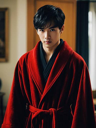 Young Man in Red Robe Indoors
