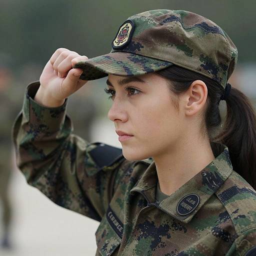 Camouflage Woman in Military Camp