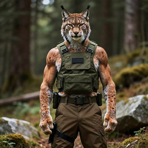 Realistic Muscular Anthro Lynx Soldier