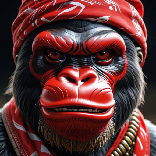 Extreme Close-Up of a Bandana-Wearing Ape