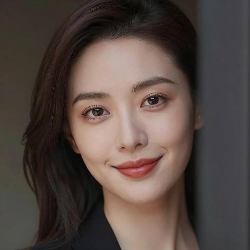 Close-up portrait of smiling woman with dark hair