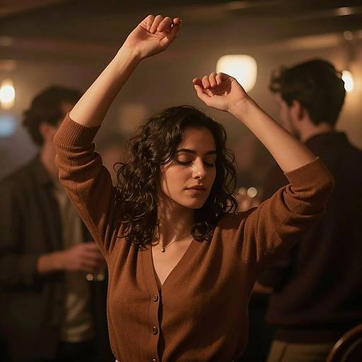 Woman Dancing in Dimly Lit Bar