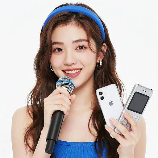 Young Woman with Microphone and Phones