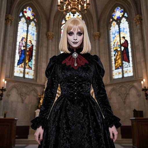 Gothic Woman in Mysterious Cathedral