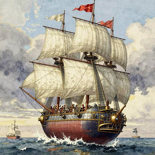 Steampunk Airship Battle Engraving