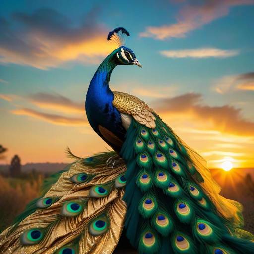 Elegant Woman in Green and Gold Gown at Sunset