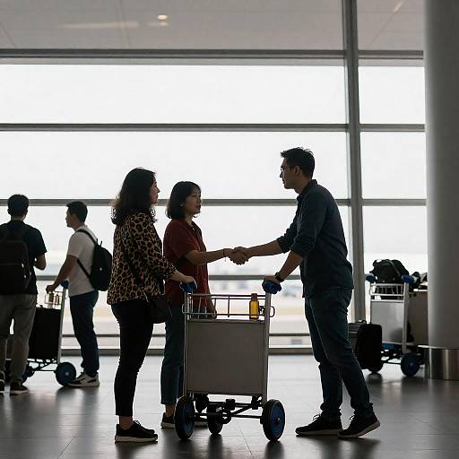Sunlit Airport Terminal Silhouetted Handshake