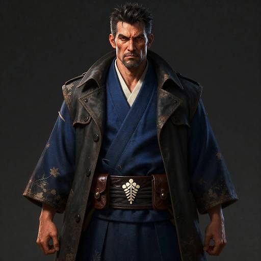 Retired Samurai Detective in Indigo Kimono