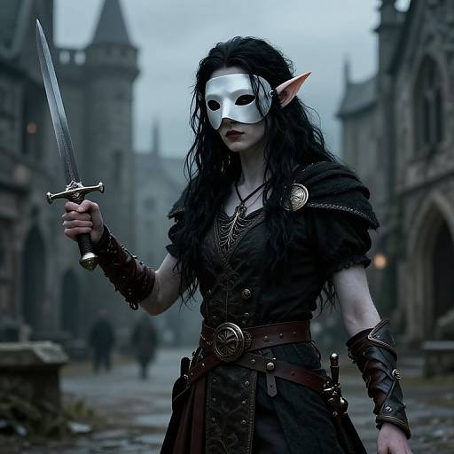 Tesla Coil Elf Bard in Medieval City