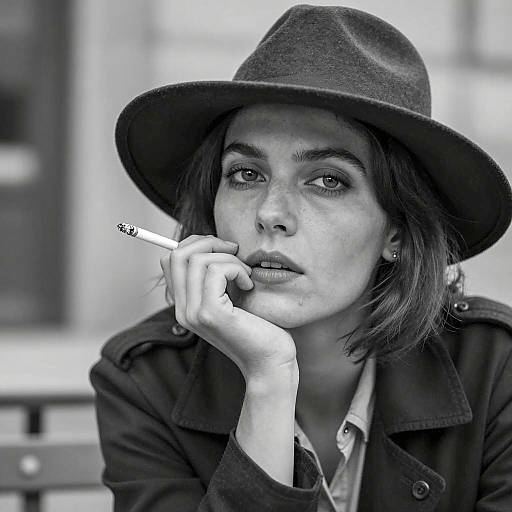 Intense Woman in Wide-Brimmed Hat