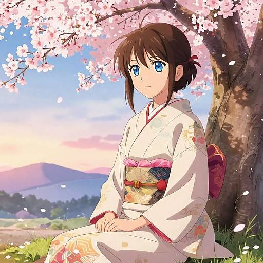 Serene Anime Girl Under Cherry Blossoms
