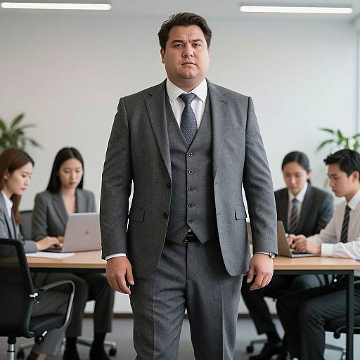 Confident Businessman Standing Among Coworkers