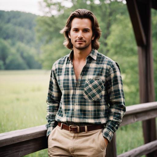 Man in Casual Plaid Shirt Outdoors