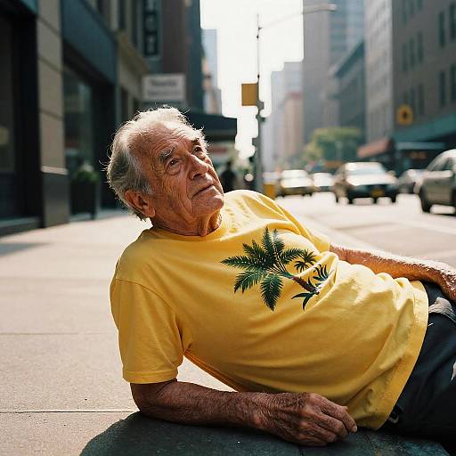 Proud Grandpa in Enigmatic Urban Scene