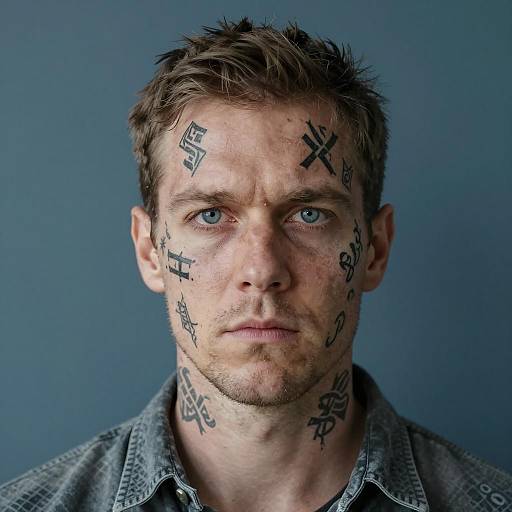 Intense Man with Unique Tattoos