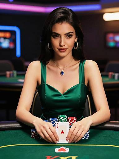 Glamorous Woman Playing Poker