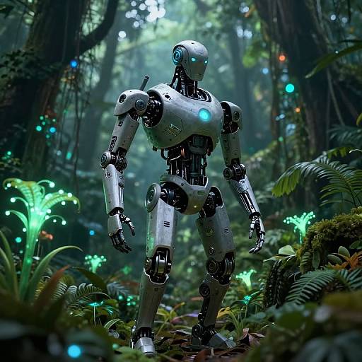 Bioluminescent Robotic Creature in Jungle