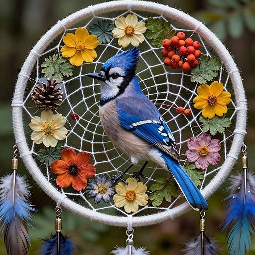 Hyperrealistic Blue Jay Dreamcatcher
