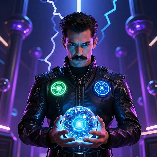 Futuristic Man with Glowing Orb