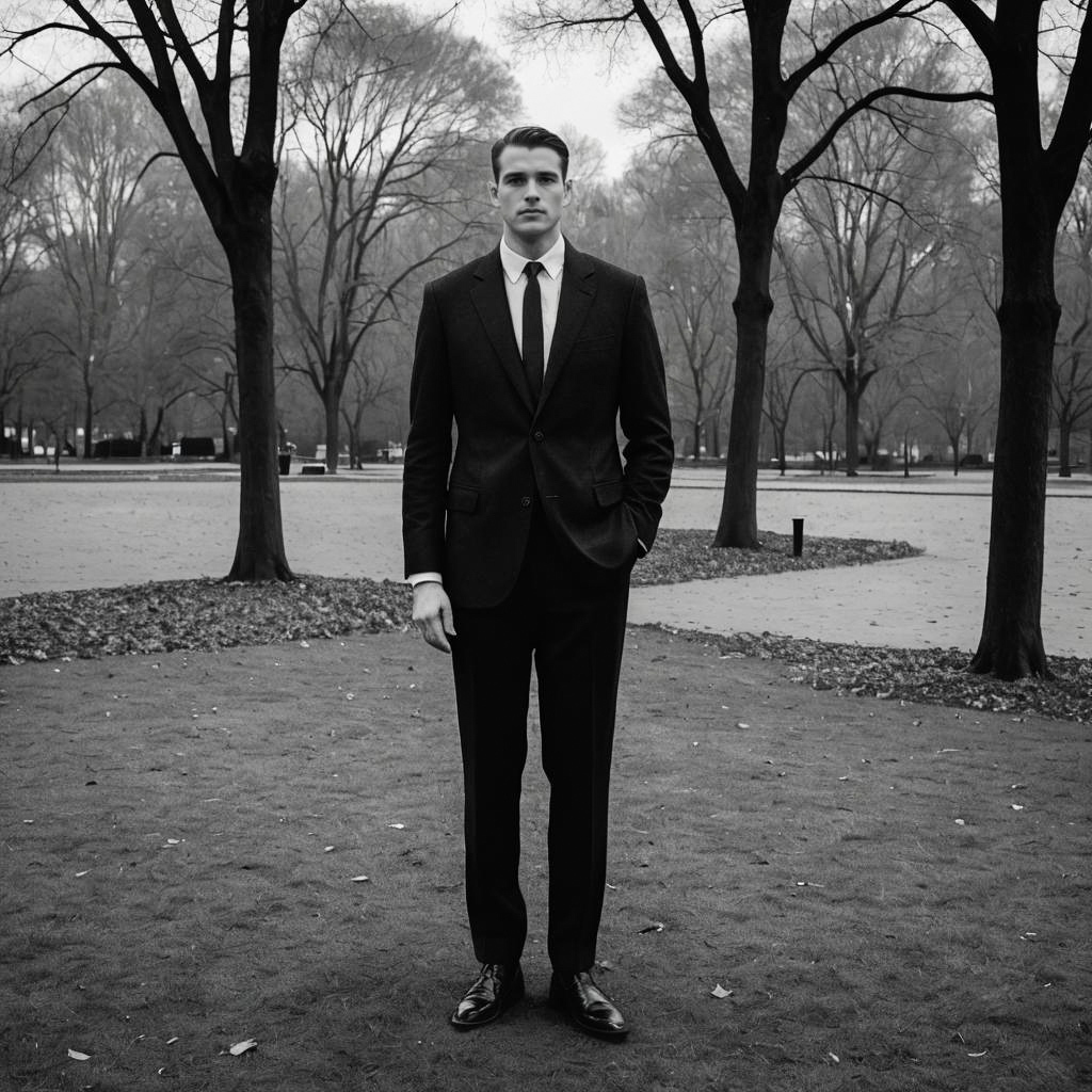 Elegant Somber Portrait in City Park