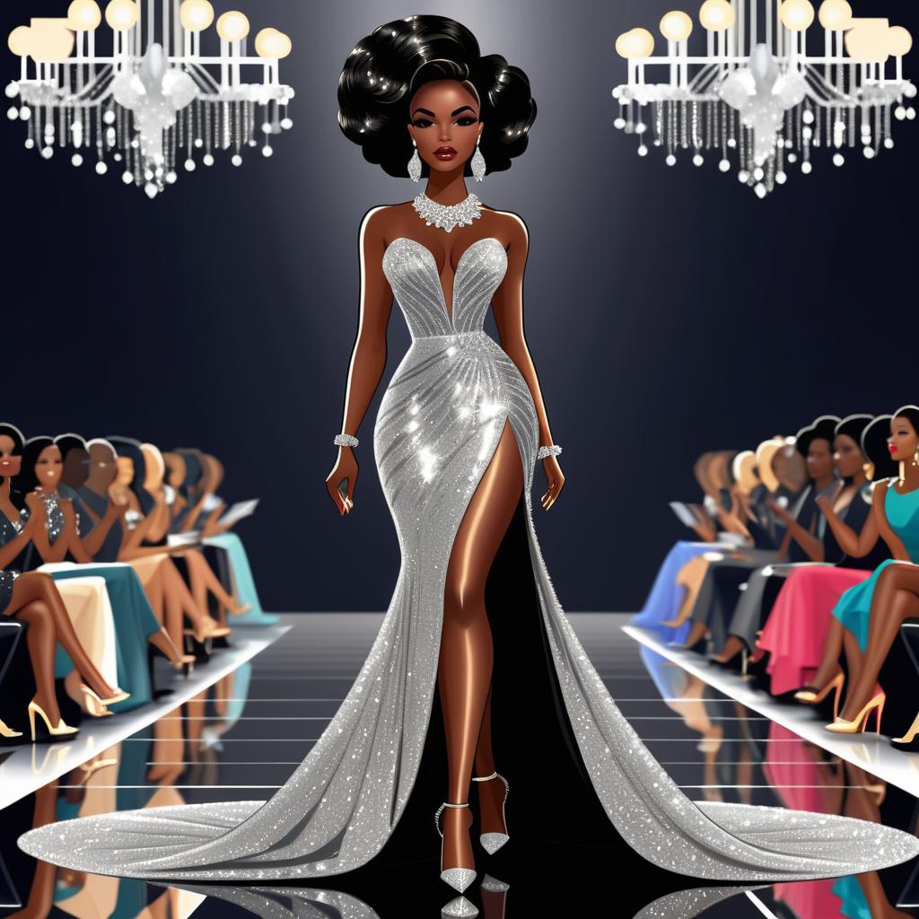 Glamorous Diva in Sequined Gown Illustration