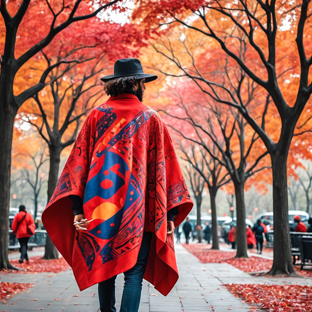 Guitarist in Vibrant Poncho in City Park