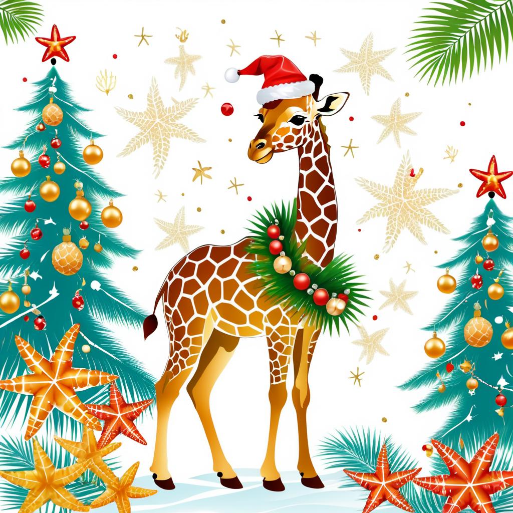 Whimsical Giraffe Holiday T-Shirt Design