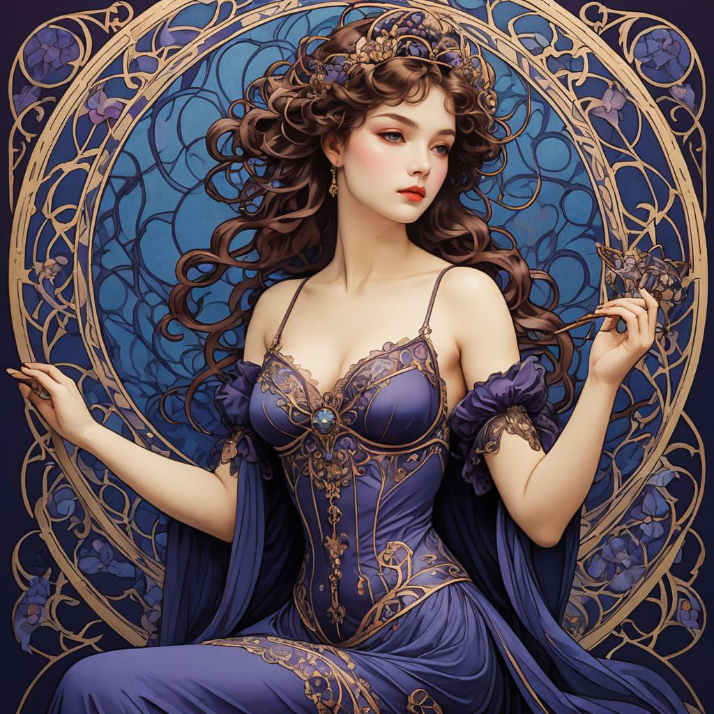 Seductive Art Nouveau Woman in Lingerie