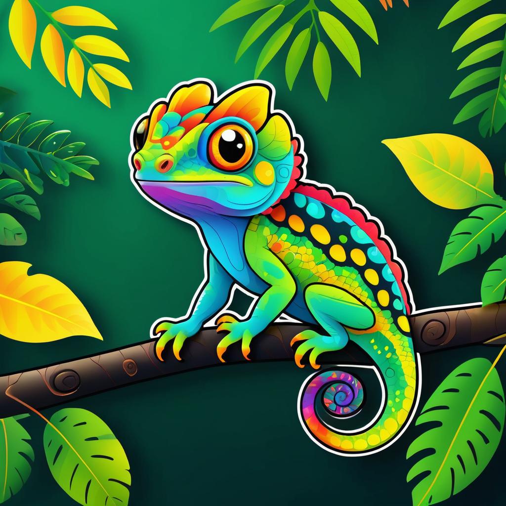 Whimsical Chameleon Sticker in Rainforest