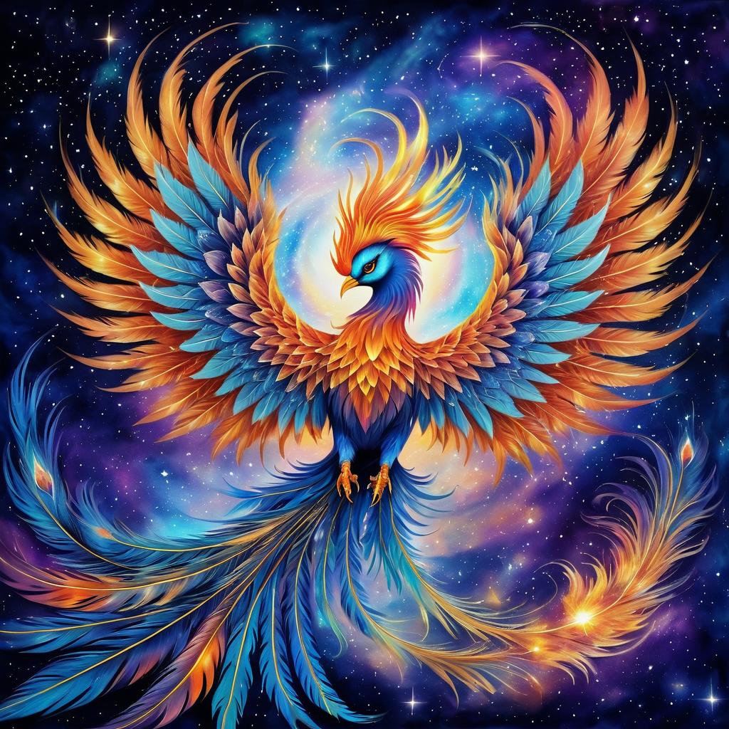 Mystical Celestial Phoenix in Surreal Sky