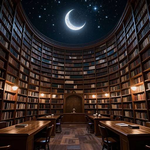 Ancient Library Under Crescent Moon