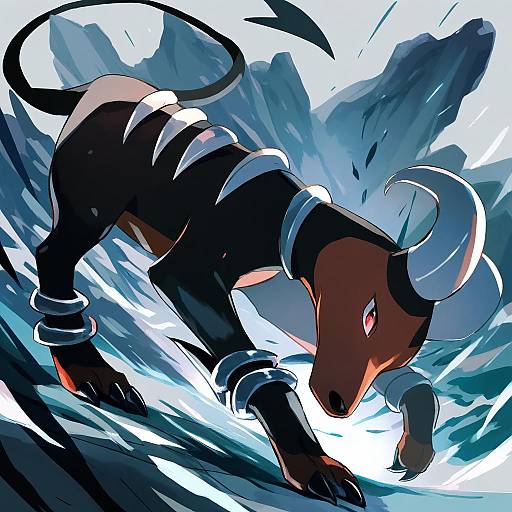 Illustration of Houndoom, pokemon in the style of Sou (tuhut)