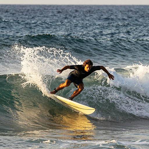 Surfer Riding Vibrant Golden Hour Wave