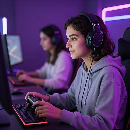 Gamer Girl in Neon-lit Room