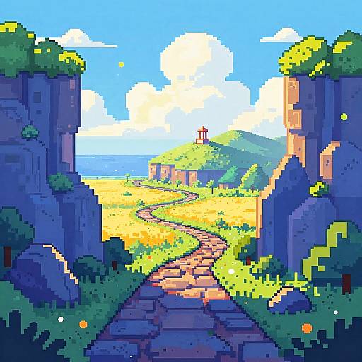 Retro Pixel Art Coastal Cliff Landscape