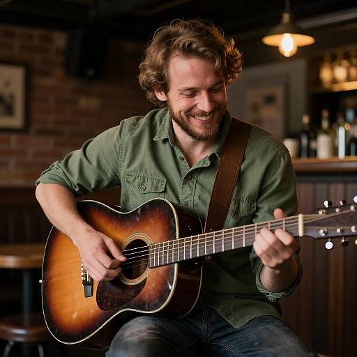 Joyful Musician in Warm Bar Atmosphere