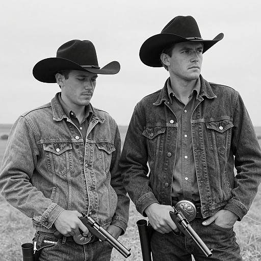 Cowboys in Black and White Landscape