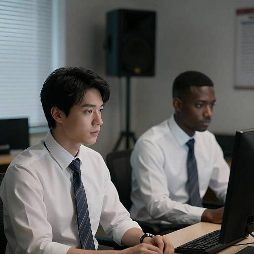 Two Men Working in Dim Office