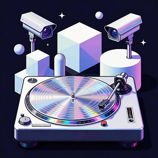 Iridescent Chrome Turntable Pop-Art Futurism
