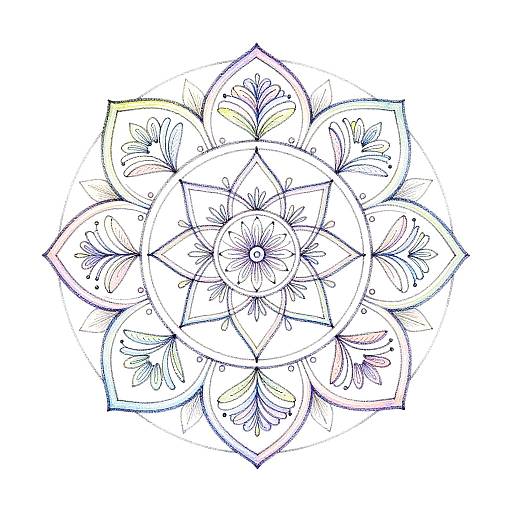 Delicate Mandala Drawing with Florals