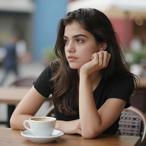 Contemplative Woman at Outdoor Café