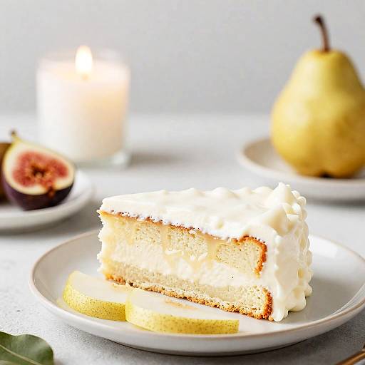 Slice of Cream Cake with Pear Slices