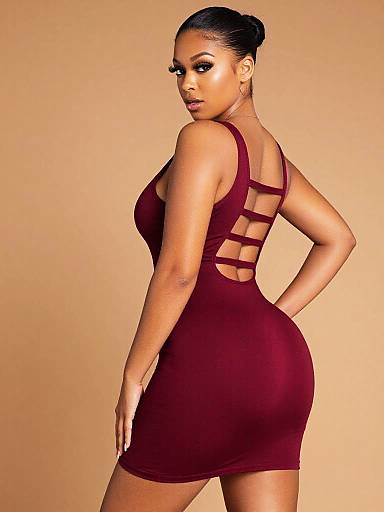 Glamorous Woman in Ruby Red Dress