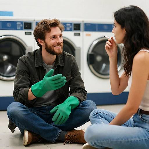 Couple Talking in Laundry Room