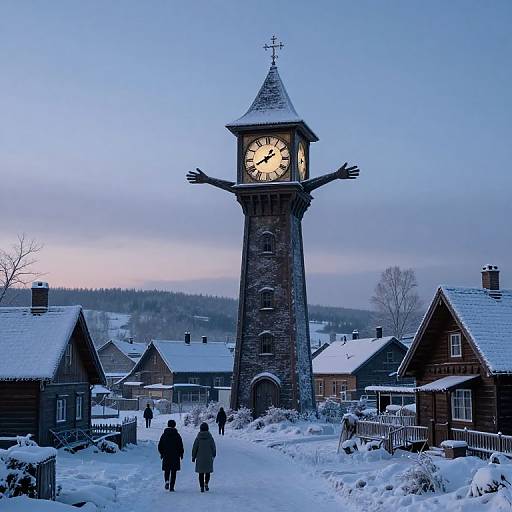 Sentient Clock Tower in Frosted Twilight