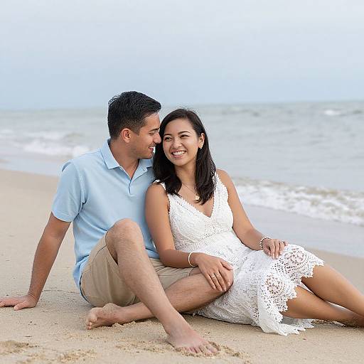 Engaged Couple Embracing on Beach