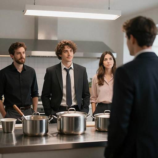 Dynamic Kitchen Scene with Four Individuals