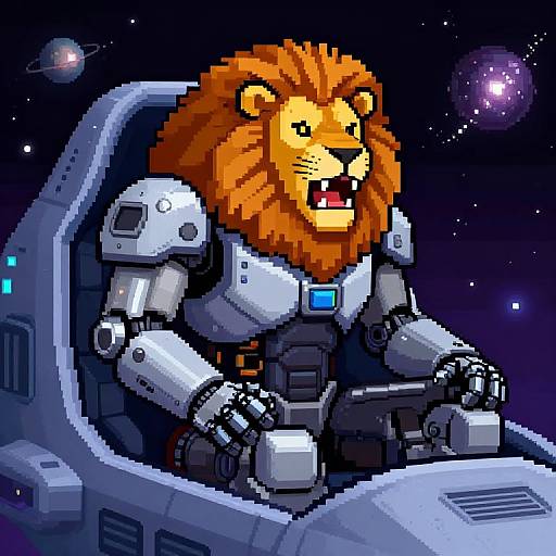 Cybernetic Lion Humanoid in Spaceship