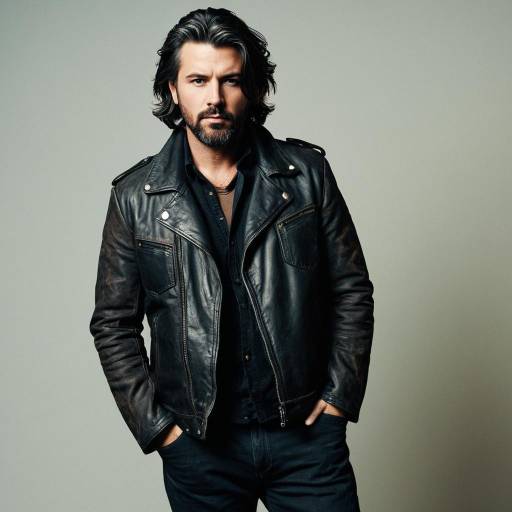 Man in Worn Leather Jacket with Rugged Look